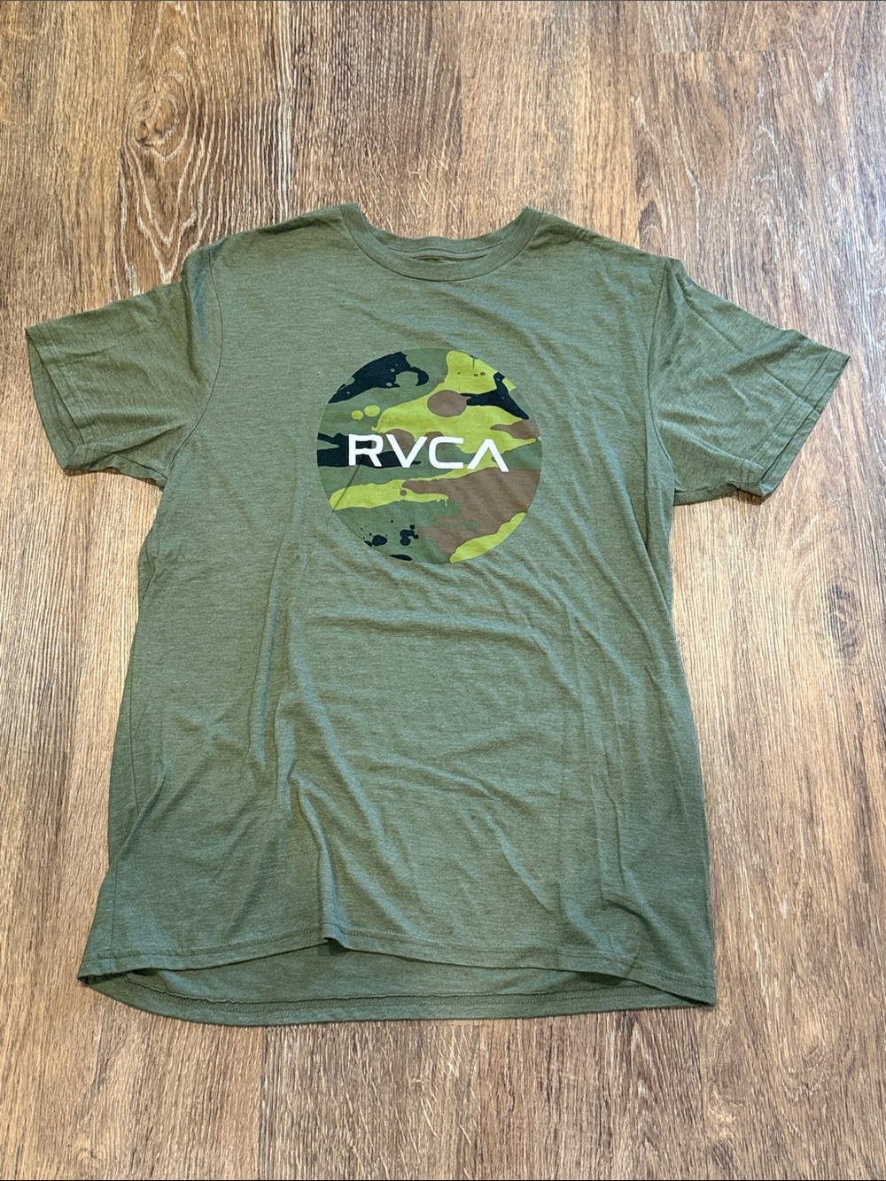 RVCA Olive Green Short Sleeve Camo Logo Tee